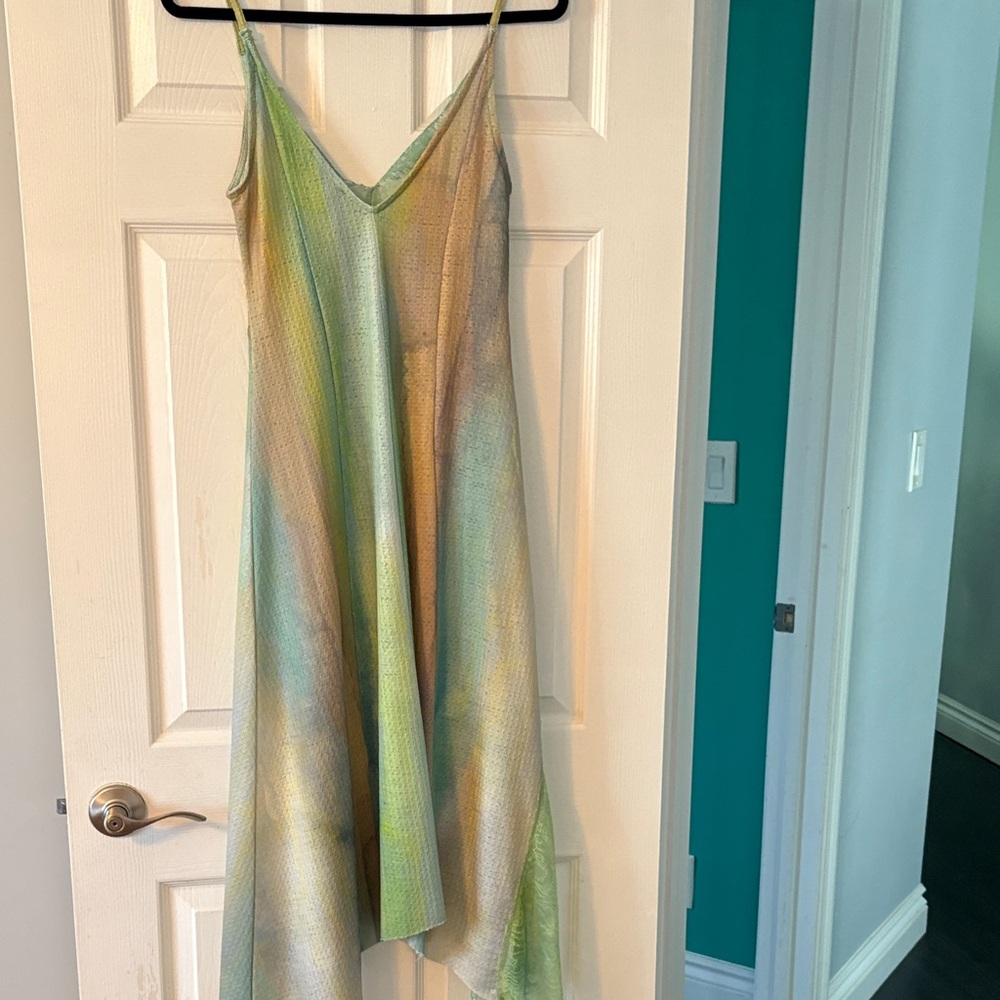 Slip Midi Dress in Green and Blue Tonal Stripe - Picture 8 of 8